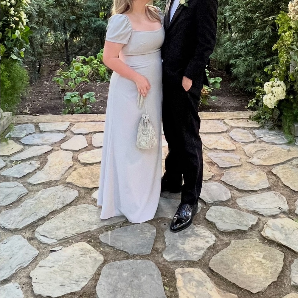 Amsale Light Gray Square Neck Gown